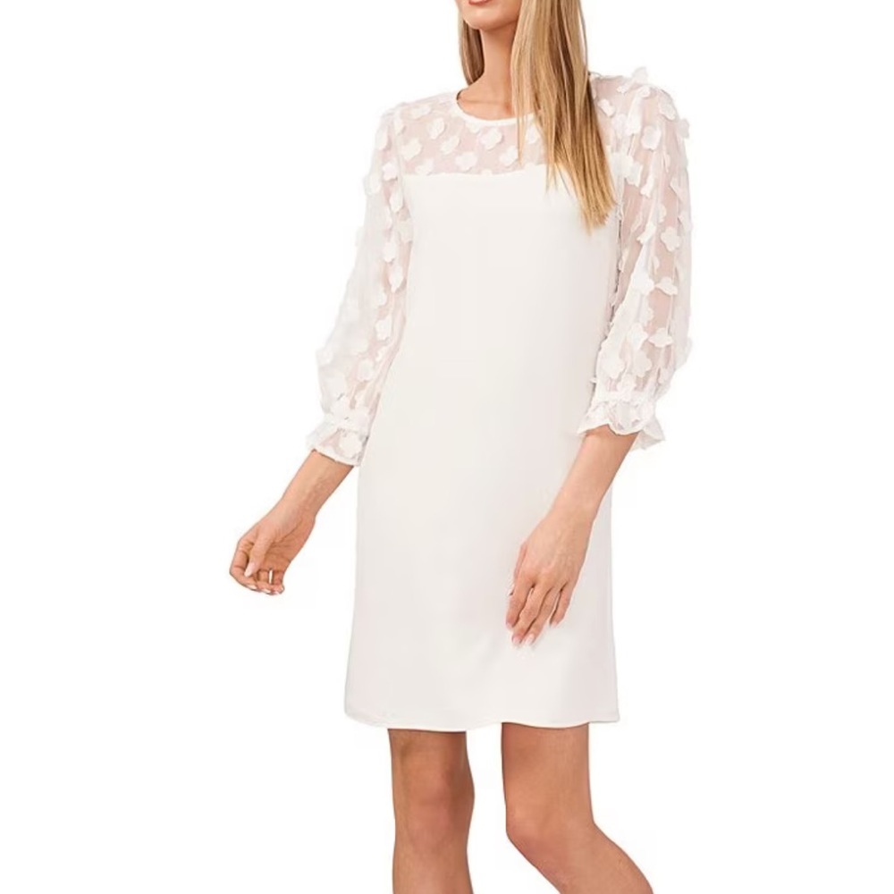 NWT CeCe White 3/4 Ruffled Sleeve Dress
